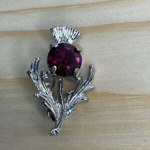 Scottish Thistle Brooch Pin With Purple Gemstone Accent